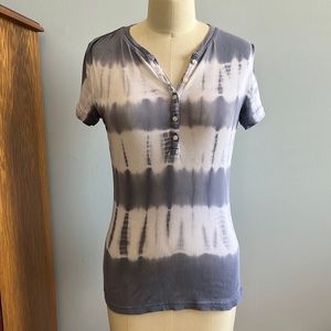 American Living blue and white shirt with tie dye look
